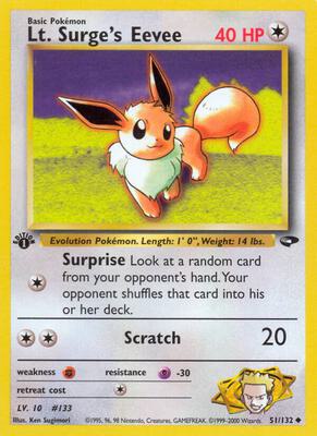 Lt. Surge's Eevee card from Gym Challenge