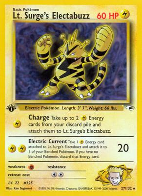 Lt. Surge's Electabuzz (27) card from Gym Heroes