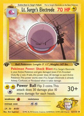 Lt. Surge's Electrode card from Gym Challenge