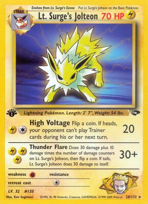 Lt. Surge's Jolteon card from Gym Challenge