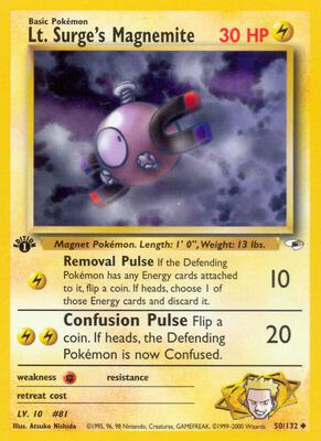 Lt. Surge's Magnemite (50) card from Gym Heroes