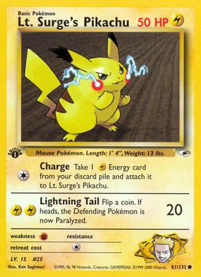 Lt. Surge's Pikachu card from Gym Heroes