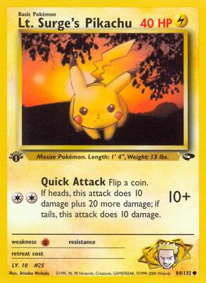 Lt. Surge's Pikachu card from Gym Challenge