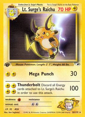 Lt. Surge's Raichu card from Gym Heroes