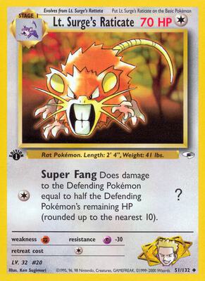 Lt. Surge's Raticate card from Gym Heroes