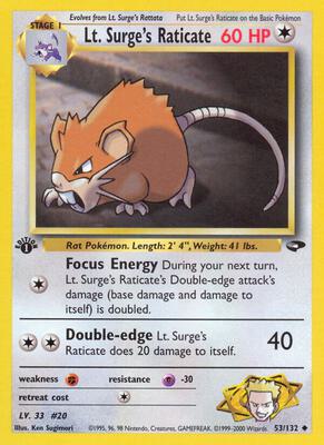 Lt. Surge's Raticate card from Gym Challenge