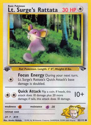 Lt. Surge's Rattata card from Gym Challenge