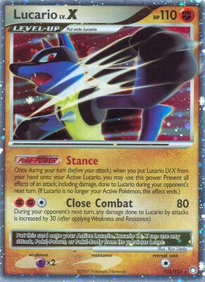 Lucario LV.X card from Mysterious Treasures