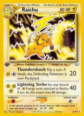 Raichu card from Neo Revelation