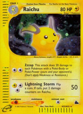 Raichu (H25) card from Skyridge