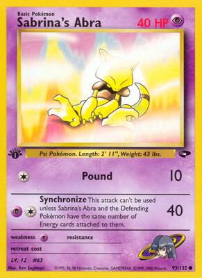 Sabrina's Abra (93) card from Gym Challenge