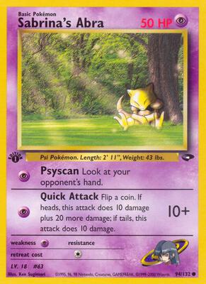 Sabrina's Abra (94) card from Gym Challenge