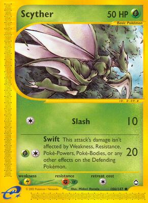 Scyther (106) card from Aquapolis