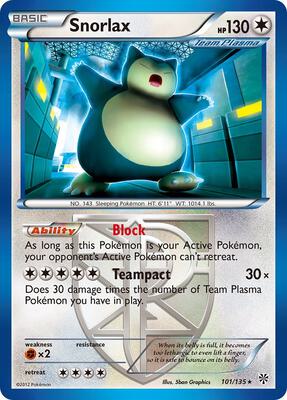 Snorlax (Team Plasma) card from Plasma Storm