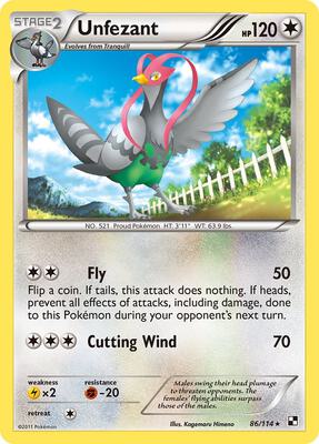 Unfezant card from Black and White
