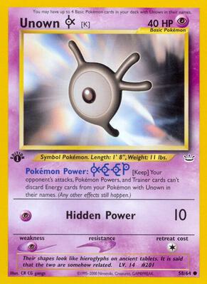 Unown [K] card from Neo Revelation