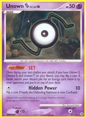 Unown [S] card from Secret Wonders