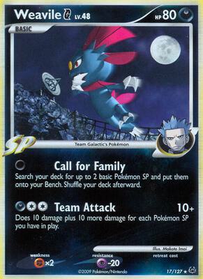 Weavile G card from Platinum