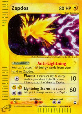 Zapdos (H32) card from Aquapolis