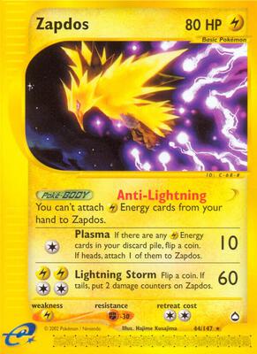 Zapdos card from Aquapolis