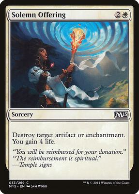 Solemn Offering card from Magic 2015 (M15)
