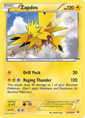 Zapdos card from XY - Roaring Skies