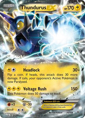 Thundurus EX card from XY - Roaring Skies