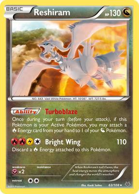 Reshiram card from XY - Roaring Skies
